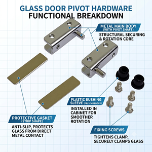 Stainless Steel <b>Door</b> Latch Set with Screws and Rubber Gaskets for Frameless Glass <b>Doors</b> 180 Degree Opening Minimalist Design - Product Image 3
