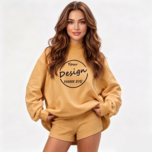 Sudadera personalizada de algodón de alto gramaje con cuello simulado, bordada, de forro polar suave, cuello alto, cuello redondo, oversize, para mujer - Product Image 1