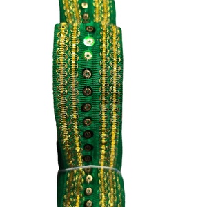 Ribete de bordado metálico de poliéster vintage, colores personalizables, cuentas rosa dorado, borde de encaje indio, patrón floral ecológico - Product Image 1