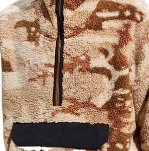 Sudadera con capucha de sherpa para hombre, cálida, con media cremallera frontal, bolsillo de parche, forro polar, camuflaje, ultra suave, con estampado de camuflaje - Product Image 5