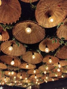 Vietnamese Handwoven Rattan Wicker Hat Pendant <b>Light</b> | <b>Natural</b> Bamboo Ceiling Lamp <b>Shade</b> for Restaurant Cafe Hotel Decor - Product Image 4