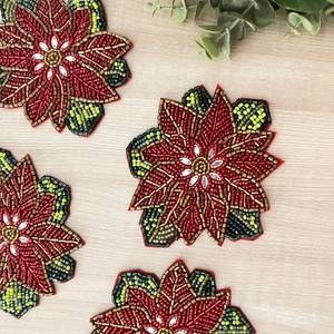 Handmade Blue Floral Beaded Coasters-Eco-Friendly Hotel & Home Use Set of 6 - Product Image 2