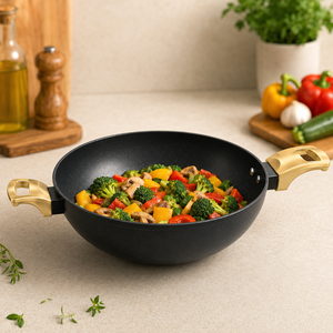 Juego de Utensilios de Cocina de Aluminio Antiadherente de 4 Piezas con Tapa de Vidrio para Wok |   Sartén para Dosa, Compatible con Inducción, Juego de Cocina - Product Image 3