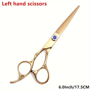 Ciseaux à cheveux dorés avec poignée ergonomique pivotante ornée d'une pierre bleue, ciseaux de barbier professionnels pour le coiffage - Product Image 6