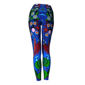 High Waist Floral Print <b>Leggings</b> Full Length Stretch Knitted Spandex Polyester Women's Casual Yoga Pants Blue Purple Patterned - Product Image 5