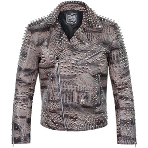 Men's Crocodile Embossed Genuine Leather Motorcycle <b>Jacket</b> <b>Punk</b> Studded Rivet Biker <b>Jacket</b> Custom OEM Leather <b>Jacket</b> - Product Image 1