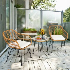 Set di mobili da giardino in 3 pezzi con sedia e tavolo imbottiti, collezione in rattan - Product Image 2