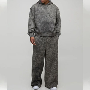 Conjunto de Sudadera con Estampado de Emociones para Hombre, Gris, Felpa Francesa, Estilo Urbano Holgado, Conjunto de Dos Piezas, Ropa de Otoño - Product Image 4