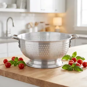 Metal Colander with Base Stainless Steel Strainer Basket Kitchen Food Washing Draining Bowl <b>Vegetable</b> Fruit Pasta Rice Noodle - Product Image 3