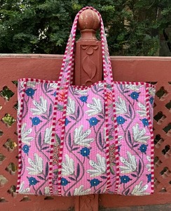 Handmade Cotton Block Print Shoulder <b>Bag</b>, Indian <b>Boho</b> Market Tote - Product Image 2