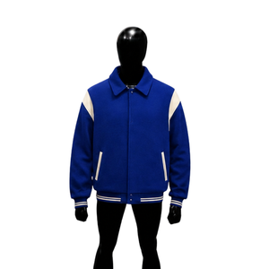HIGH QUALITY ROYAL BLUE AND CREAM VARSITY <b>JACKET</b> <b>FOR</b> <b>MEN</b> CLASSIC BOMBER <b>BASEBALL</b> STYLE PREMIUM ZIP FRONT CASUAL STREETWEAR TOP - Product Image 1