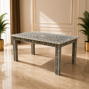 Table à manger rectangulaire en bois noire à motifs floraux, mobilier traditionnel pour la salle à manger à domicile - Product Image 2