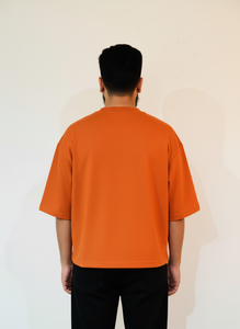 เสื้อยืดคอกลมสีส้มทรงโอเวอร์ไซส์สำหรับผู้ชาย แขนสั้น สีพื้น ผ้าเจอร์ซีย์ถัก 100% ผ้าฝ้าย สไตล์สตรีทแวร์ - Product Image 6