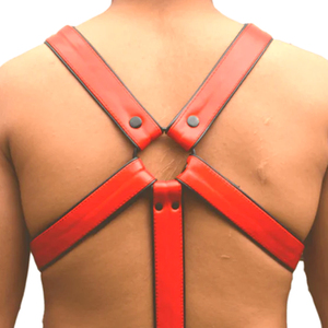 Adjustable Chest and Waist Straps With Black Metal Buckles Fashion Streetwear & Costume Gear Red <b>Leather</b> Body <b>Harness</b> For Men - Product Image 6