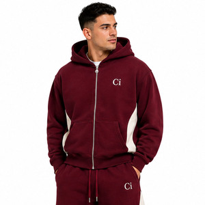 Sweat-shirts à capuche zippés pour hommes, coupe oversize, imprimé en relief, avec empiècements contrastants, en molleton de coton épais, personnalisables, vente chaude, fabricant de survêtements - Product Image 3