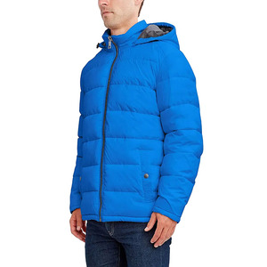Men's Blue Hooded Puffer <b>Jacket</b> Winter Casual Windproof Zipper Front Thick Polyester Wadding Regular Fit Solid Color - Product Image 3