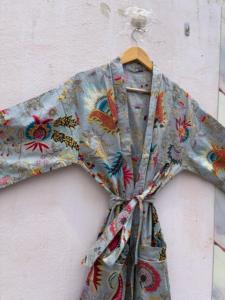 Green 100% Cotton Indian Beach Kimono Robe, Kimono Robe, Cotton Robe, Shower Robe, Maternity Robe, <b>Bath</b> Robe, Dressing Gown, Bea - Product Image 6