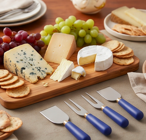 4 Piece Cheese <b>Knife</b> Set With Blue Handles Gold Accents Stainless Steel Cheese <b>Spreader</b> Fork Server Tools - Product Image 6