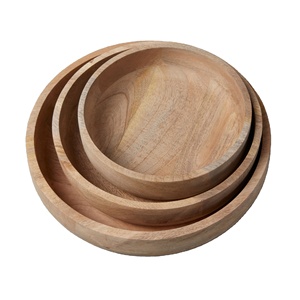 Ensemble de 3 bols à salade en bois de manga, service à salade, en bois brut, style manga - Product Image 1