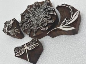Hand Carved Wooden Printing Blocks <b>Floral</b> Design Wood Stamp Blocks for Textile Printing Craft and DIY Projects - Product Image 2
