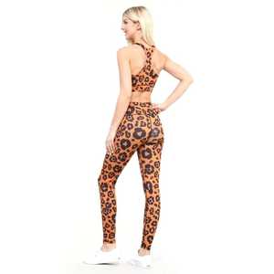 Conjunto de Yoga con Estampado de Leopardo para Mujer, 2 Piezas, Leggings de Cintura Alta, Top Corto con Tirantes Finos, Ropa Deportiva de Longitud Completa, MOQ Bajo - Product Image 2