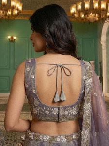 Purple Embroidered <b>Lehenga</b> Choli With Dupatta Floral Thread Work Heavy Organza Silk Wedding Outfit - Product Image 4