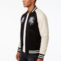 Veste universitaire d'hiver pour homme, noire et blanche, broderie dragon, col montant, fermeture à bouton unique, coupe classique, style décontracté, coupe-vent