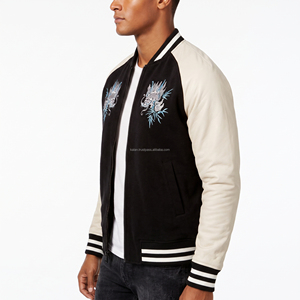 Veste universitaire d'hiver pour homme, noire et blanche, broderie dragon, col montant, fermeture à bouton unique, coupe classique, style décontracté, coupe-vent - Product Image 2