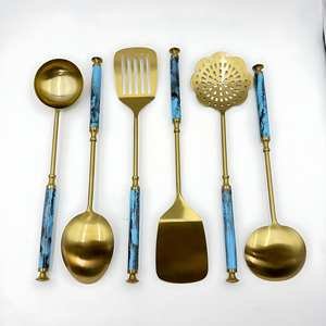 High Quality <b>Gold</b> Plated Set of 6 <b>Kitchen</b> Set Resin Handle with Stand Stainless Steel Easy to Clean Dishwasher Safe for <b>Kitchen</b> - Product Image 3