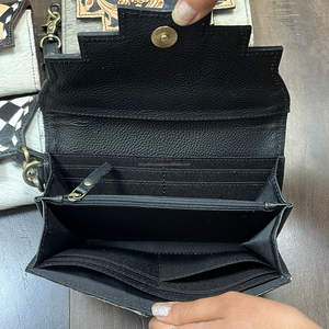 Nouveauté : Pochette à main pour femme en cuir de vachette véritable, style western, à motifs à carreaux, avec porte-cartes et dragonne - Product Image 6