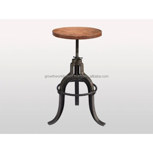 เก้าอี้บาร์แบบอุตสาหกรรมสำหรับร้านอาหารเฟอร์นิเจอร์สำหรับโรงแรมและบาร์ทำจากไม้ด้านบนและฐานเหล็กปรับความสูงได้ - Product Image 3