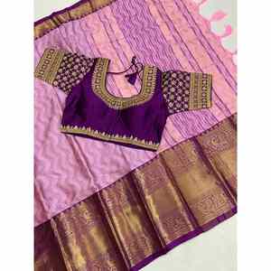 SAREE DE TRAVAIL ATTRACTIF EN JACQUARD EN COTON AVEC BLOUSE READY MADE ROSE - Product Image 1