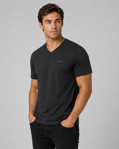F2WIN Men's V-Neck Short Sleeve <b>T</b>-<b>Shirt</b> Regular Fit Black Casual Breathable Fleece Knitted <b>Polyester</b> Cotton Solid Color Custom - Product Image 6