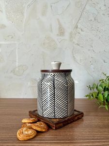 Ceramic Food <b>Storage</b> Containers With Wooden Lids Airtight Handcrafted Cylinder Shape Wabi Sabi Design Kitchen Spice Jars - Product Image 6