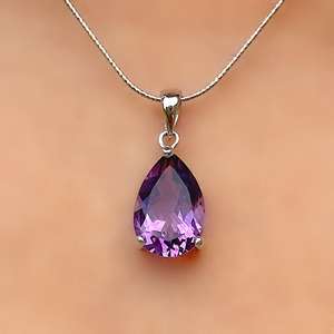 Genuine <b>Amethyst</b> Pear Teardrop Solitaire Silver Pendant February Birthstone Elegant Handmade Jewelry Gift For Women - Product Image 2