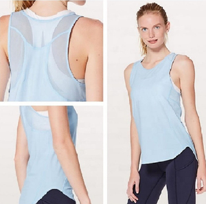 Women's Light Blue Sleeveless Tank <b>Top</b> Solid Color Knitted Sporty Fit Breathable Workout Wear Capri Leggings Set - Product Image 2