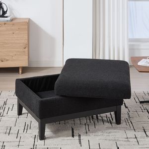Tavolino da Caffè e Poggiapiedi Reversibile 33.86"W, Poggiapiedi Quadrato con Base in Legno Imbottita e Gambe in Legno di Gomma, Pouf Contenitore - Product Image 4