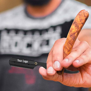 ผู้ผลิตและจำหน่ายมีดโกนสำหรับช่างตัดผม สีดำ โลหะ สแตนเลส ด้ามไม้ พร้อมซองหนัง รับทำโลโก้ตามสั่ง - Product Image 2