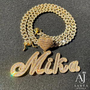 Collar con Colgante de Letra Personalizada, Dije de Corazón, Moissanita, Cadena de Platino, Chapado en Oro, Joyería Hip Hop Unisex, Regalo de Aniversario - Product Image 2