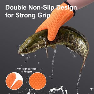 Guanti da forno per fumatori in Silicone antiscivolo resistente al calore per barbecue guanti da griglia Design impermeabile facile da pulire per la cottura alla griglia - Product Image 4