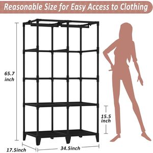 Armadio Portatile Nero di Facile e Veloce Montaggio con 2 Aste Appendiabiti, 4 Ripiani e 8 Tasche Laterali - Product Image 5