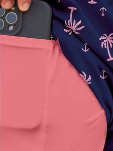 Shorts de bain pour homme en polyester/coton bleu marine uni, longueur genou, avec poches à cordon rose, séchage rapide, décontractés - Product Image 4