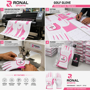 Gant de golf pour femme Ronal Sports, main droite, blanc rose, cuir véritable, respirant, fermeture auto-agrippante, personnalisable OEM, gant en cuir Cabretta - Product Image 5