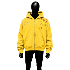HIGH QUALITY Men's Yellow Hooded Zip-Up <b>Sweatshirt</b> Regular Fit Printed Dot Pattern Casual Autumn Wear FRONT POCKET <b>RETRO</b> Y2K AES - Product Image 1