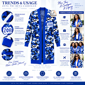 Custom Zeta Phi Beta Women's 100% Polyester Winter Blue <b>White</b> 1920 <b>Ladies</b> Embroidery Knit Long <b>Cardigan</b> Sweater - Product Image 5