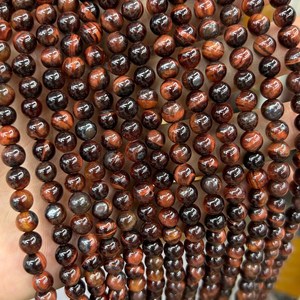Cuentas de piedra de ojo de tigre rojo, cuentas redondas naturales de piedras preciosas, hebra de cuentas regulares para hacer joyas, manualidades DIY - Product Image 5