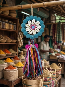 Borla Artesanal con Diseño Floral, Flecos Multicolores, Accesorio Decorativo - Product Image 2