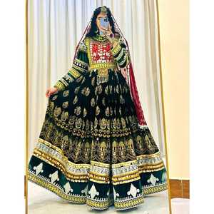 Vestido Formal de Novia para Mujer Tribal Afgana Kuchi, de Chifón, Acrílico y Cachemira, con Decoración de Encaje, Transpirable, Teñido Liso - Product Image 5