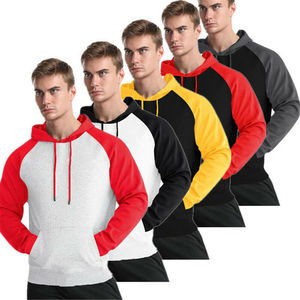 Men's Raglan Sleeve Hooded Sweatshirt <b>Red</b> Gray Fleece Casual Regular Fit Autumn Wear Men's <b>Hoodies</b> & Sweatshirts - Product Image 4