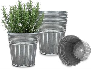 Juego de Macetas Metálicas Vintage, Cubos Galvanizados Grises con Asas Doradas, Macetas Rústicas para Jardín, Recipientes Decorativos para Plantas - Product Image 6